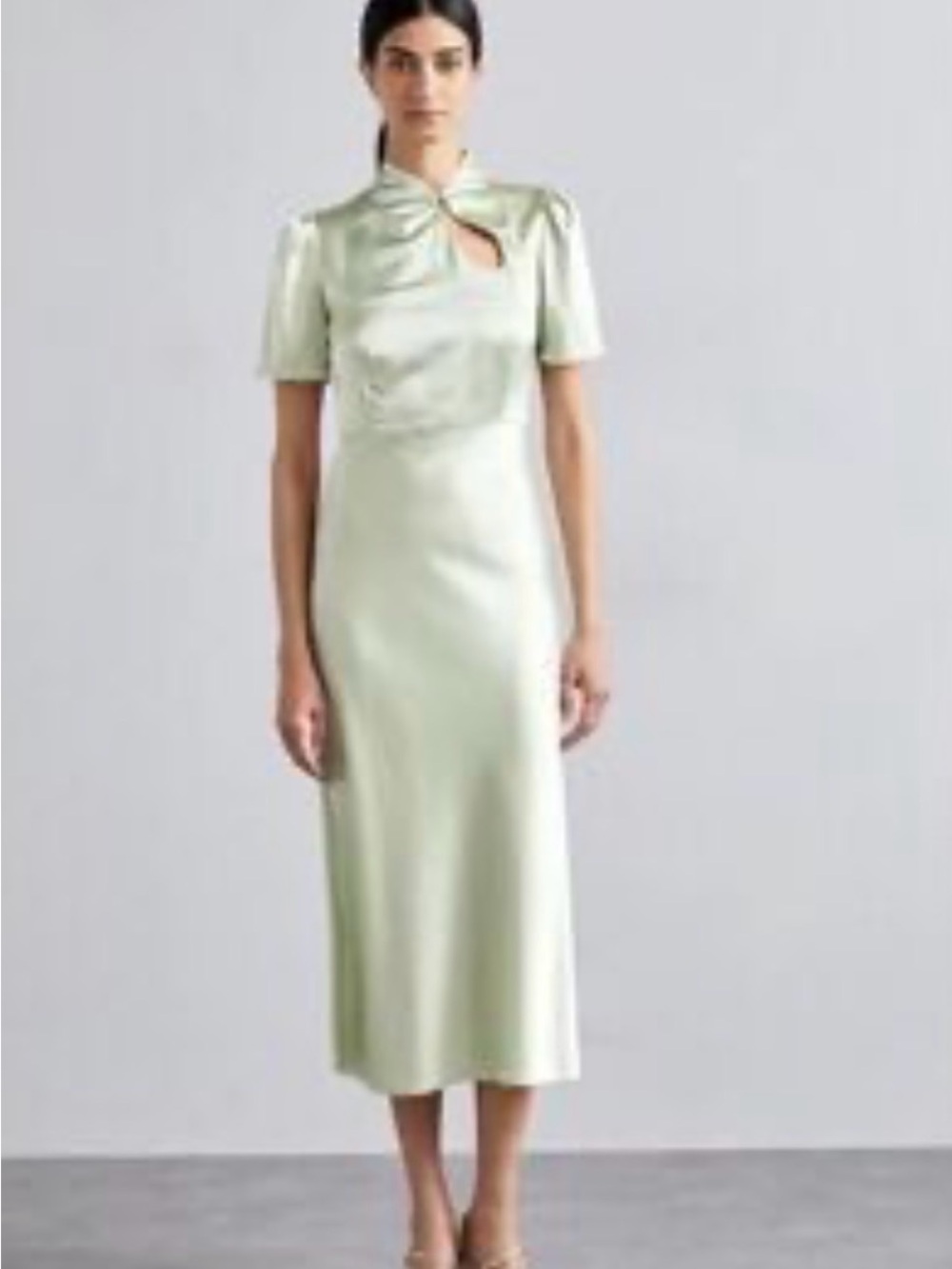 Sandro Pale Sage Midi Dress with Keyhole Detail